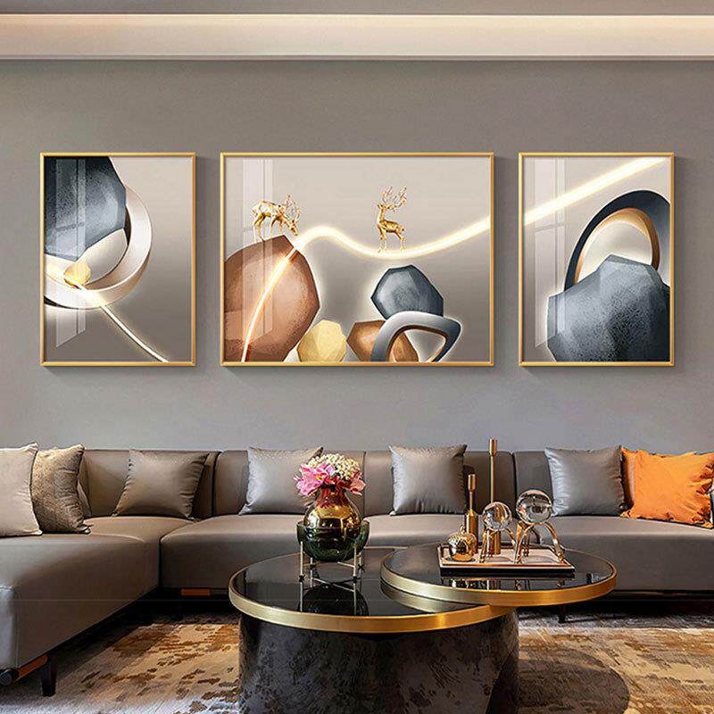 直销新款led灯光现代装饰画沙发背景墙发光挂画北欧卧室壁画轻奢
