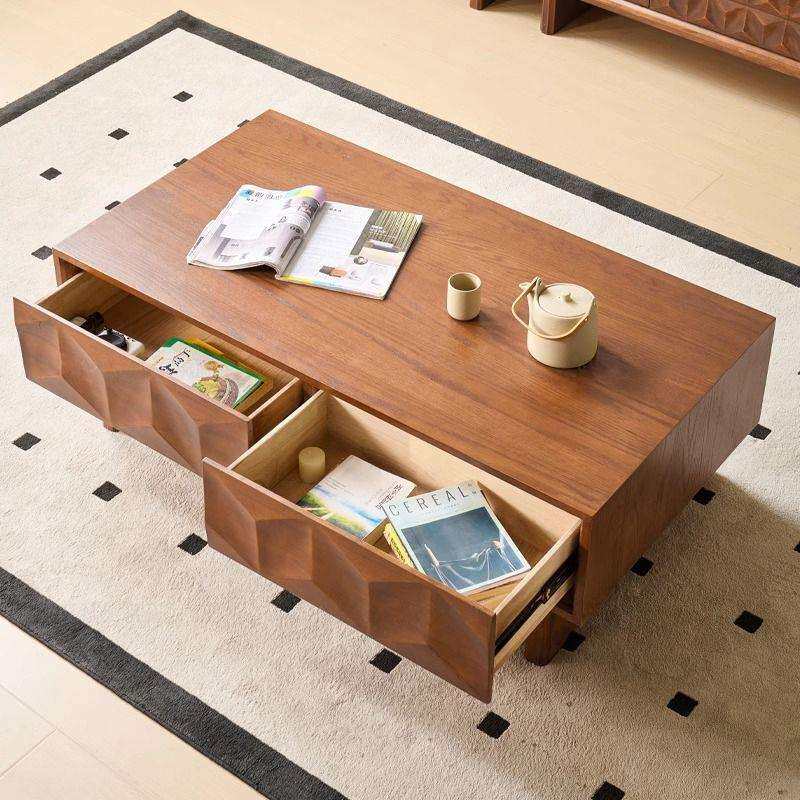 全实木茶几客厅家用2026新款现代简约中古风白蜡木茶几电视柜组合