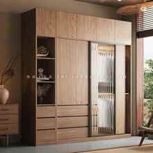 北欧轻奢北欧推拉门衣柜家用卧室小户型玻璃移滑门柜子中古风藤编