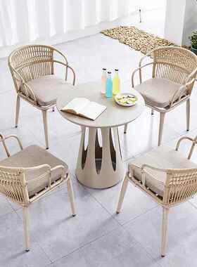 北欧户桌椅室外露台露天休闲铝合1-7阳金别墅外光房院花庭园藤编