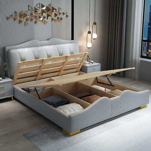 轻奢技床布床2米x2S909米大双人主卧婚床1.8科现代约简储物实木布