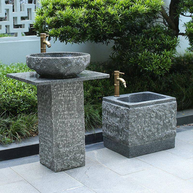 户外立柱洗手盆一体落地式庭院花园洗手台花岗岩室外阳台水池台盆