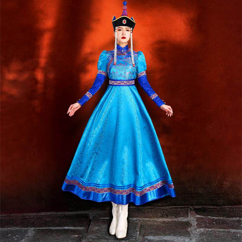 正品内蒙古民族服伴饰演出长袍台礼仪接待舞草原风情连裙新衣娘娘