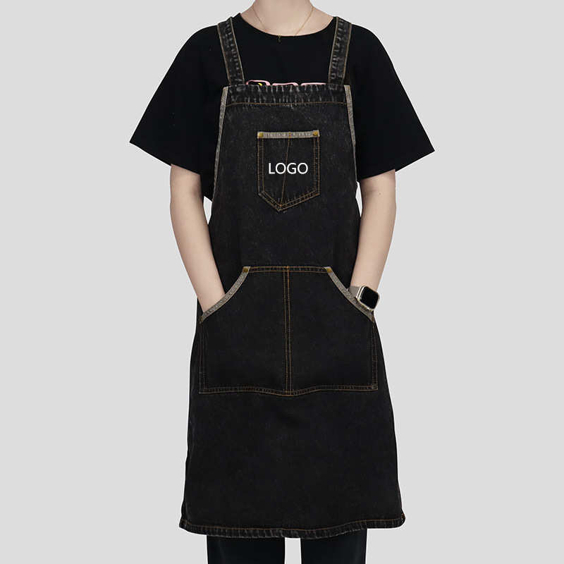 水洗牛仔背带围裙棉男女餐厅烘焙厨房服务员印字工作服