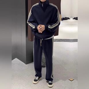 轻奢侧边三条杠套装男春秋韩版潮流运动两件套情侣款休闲卫衣卫裤