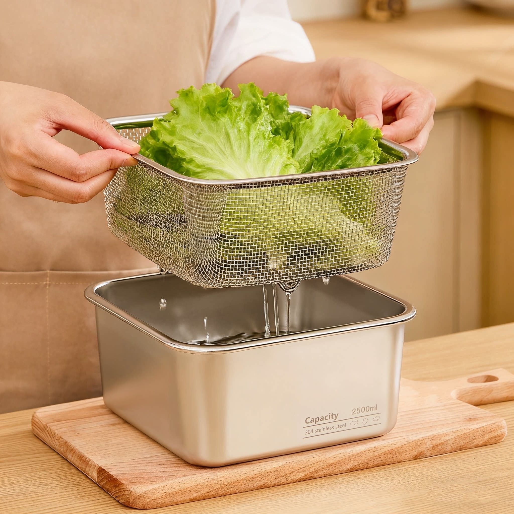 不锈钢洗菜盆长方形沥水篮厨房家用备菜盆食品级加厚洗水果滤水篮