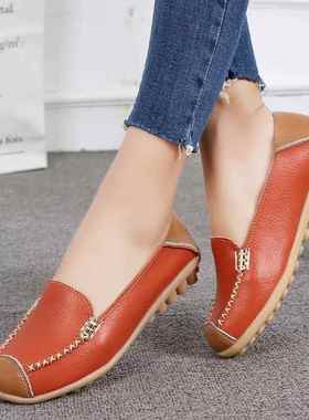 正品豆豆鞋女秋季024年新款皮面防春水防牛筋软2底秋滑百搭懒人妈