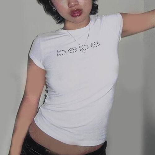 Top letter exposed navel T-shirt trendy