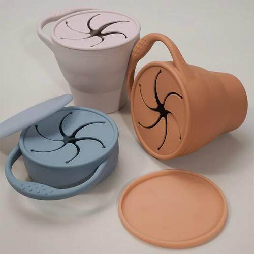 BPA Free Kids Silicone Food Storage Box Solid Color Baby Sna