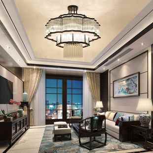 新中式 楼大厅吊灯 水晶吊灯轻奢复古客厅玻璃灯具餐厅酒店别墅复式