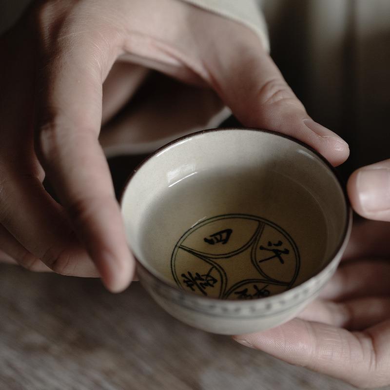 梵汝德化纯手绘七碗茶释寂主人杯家用待客陶瓷茶碗品茗小杯不烫手