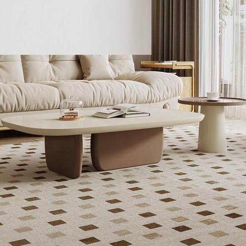 轻奢奶风岩板茶5几现代约简20油YZV2款家用客厅小户型异形不规则