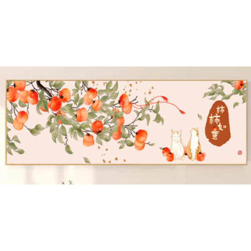 客厅柿子手绘油画新中式美式沙发背景墙挂画办公室装饰画事事如意