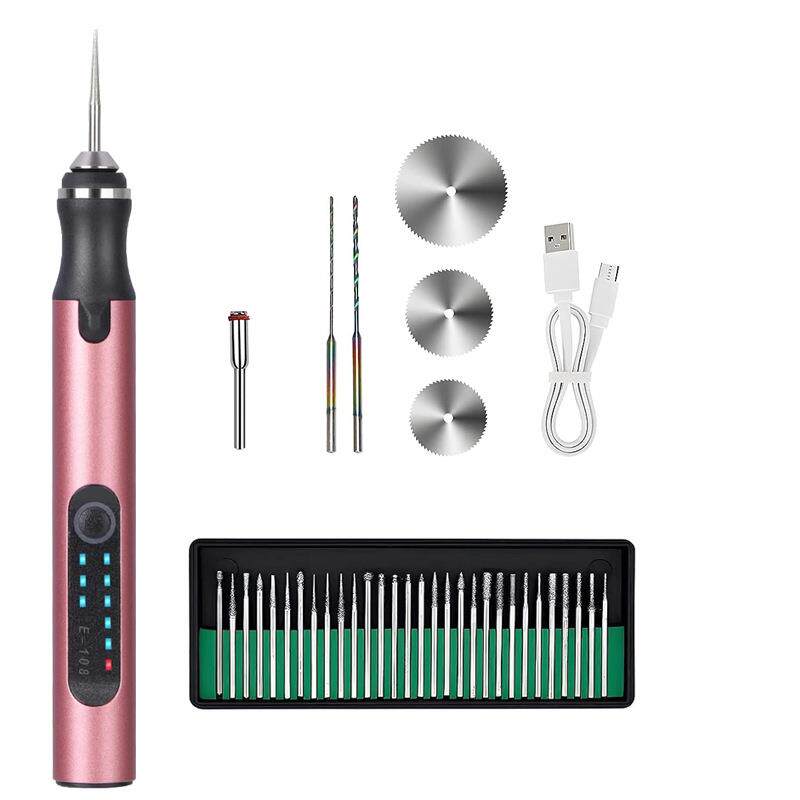 新品E108便捷式2.35MM夹头迷你电磨微型笔式电钻磨甲电动工具38PC