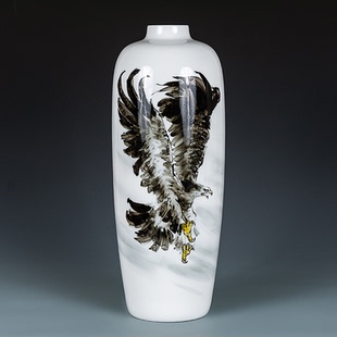 鹏程万里收藏级花瓶齐白石嫡传人刘培竹写意手绘瓷瓶装饰高端摆件