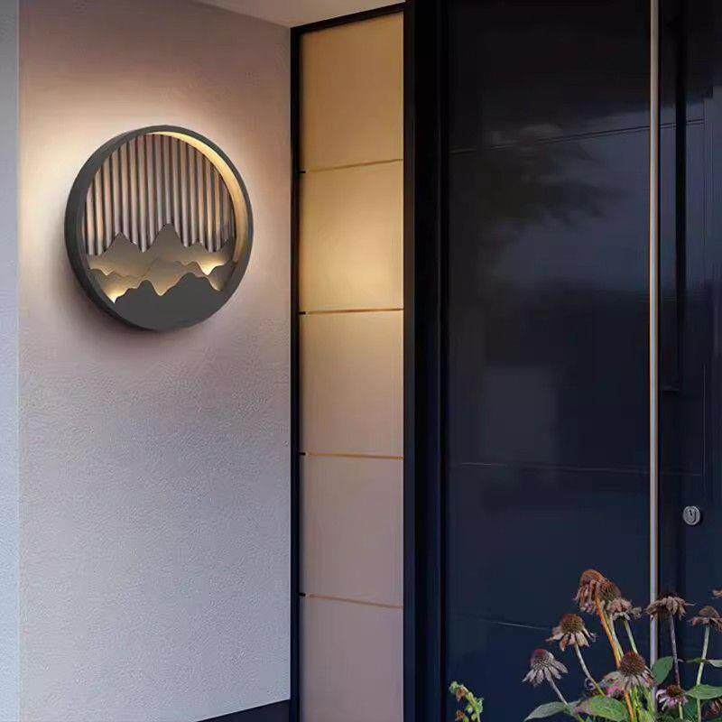 太阳能壁灯户外防水新中式玄关庭院别墅花园室外圆形影壁墙景观灯