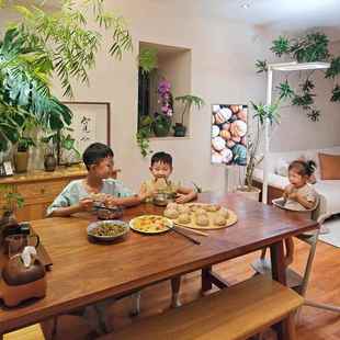 北美黑胡桃木大板实木长方形小户型客厅书桌家用原木风餐桌中岛台