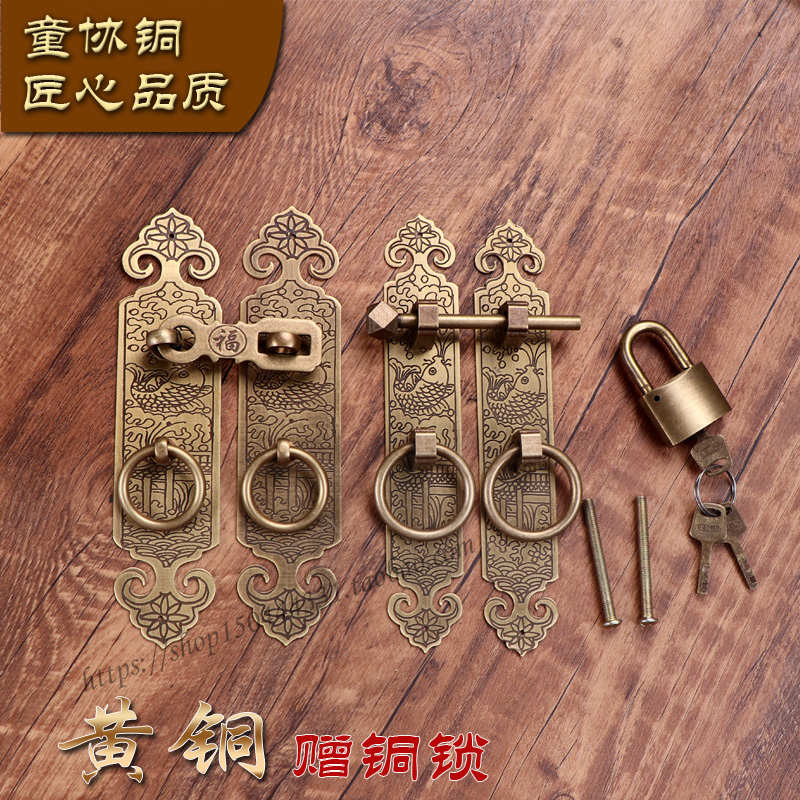 仿古铜拉手中式纯铜大门木门配件老式庭院家具条形铜门锁柜门把手