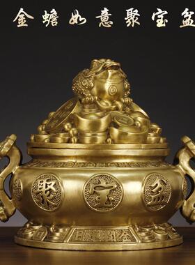 厂家黄铜金蟾如意聚宝盆家居金属工艺品礼品摆件铜摆件装饰品