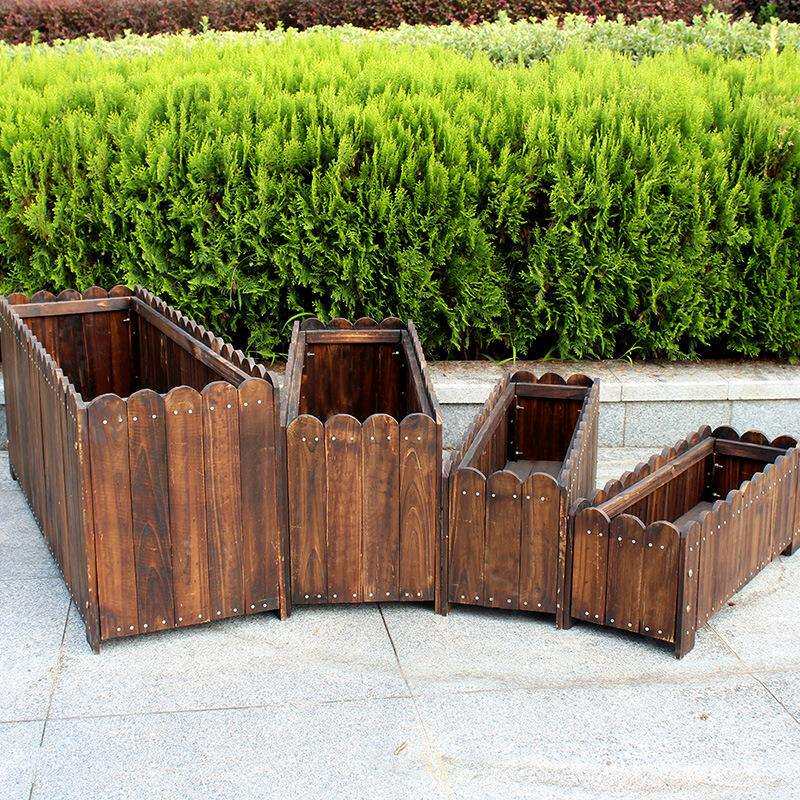 新款直销户外庭院室外家用木花盆长方形户外木制碳化花槽花箱种菜