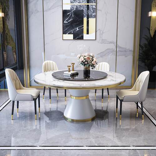 岩板餐桌椅组合轻奢现代简约2025新款酒店家用小户型大圆桌饭桌子
