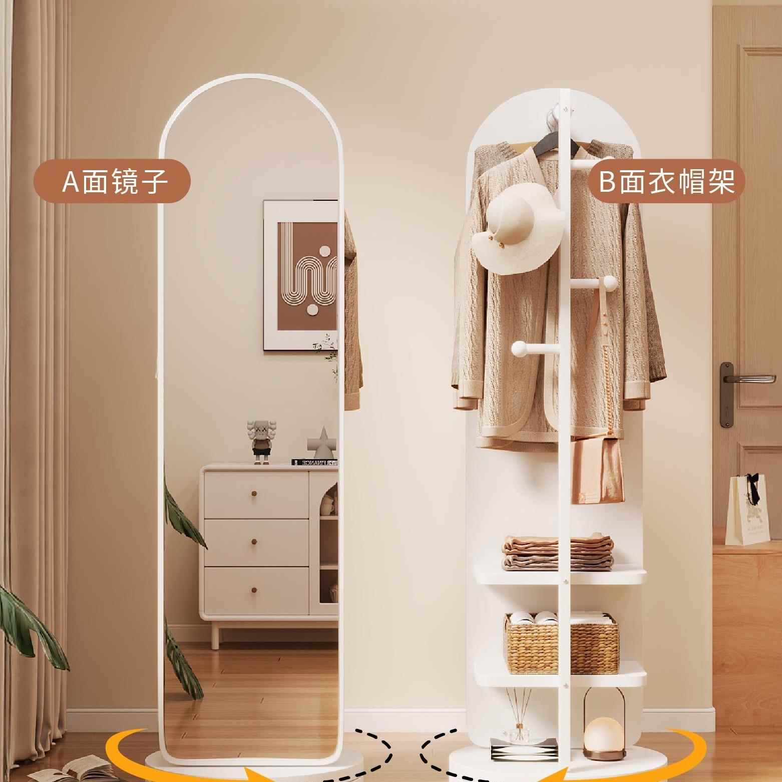 旋转全身落地镜大衣家镜用卧室49626置物架可挂帽架一体穿衣镜试