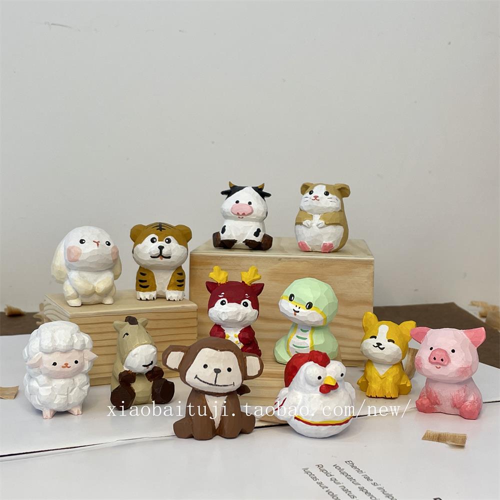 小白兔几 木雕十二生肖小号办公室桌面摆件钥匙扣车载挂件小礼物