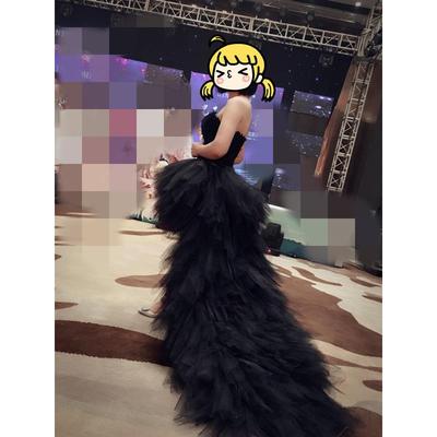 高档黑服色羽毛晚礼显瘦娘敬酒服舞会晚宴生新派日对主持短款礼服