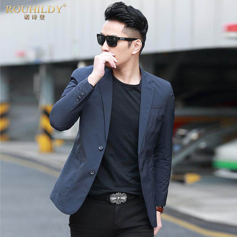 Rouhildy春秋薄款休闲西装男修身单西装上衣中青年韩版小西服外套