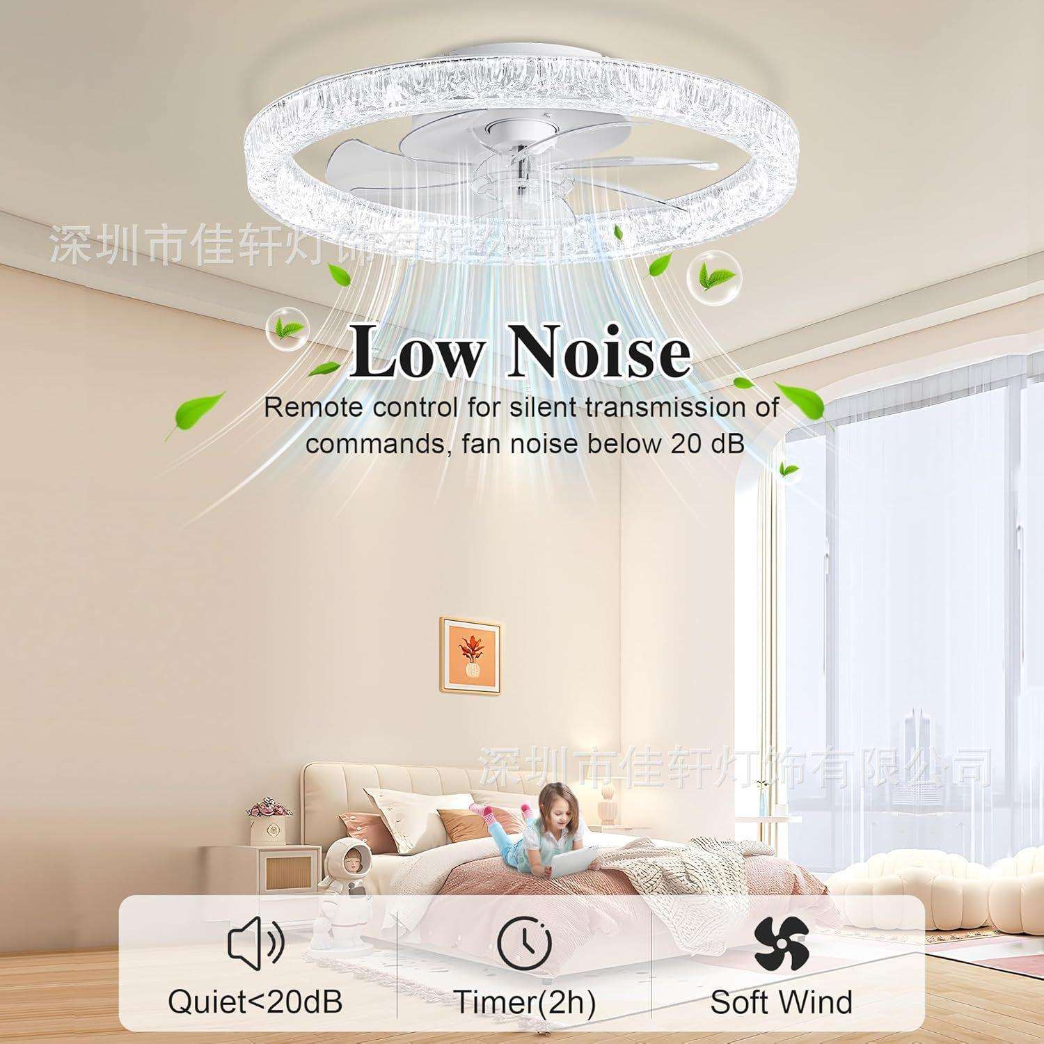 亚马逊新品跨境Alexa音箱控110v风扇吸顶灯北欧卧室静音风扇灯