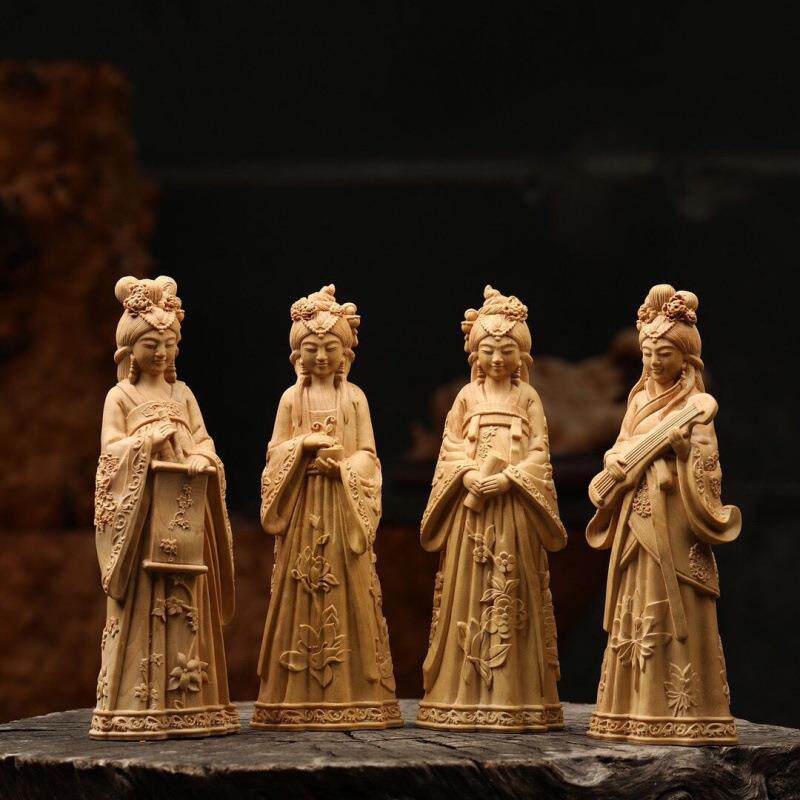 正宗小叶黄杨黄杨木雕琴棋书画美女摆件才女古典家居办公室工艺品