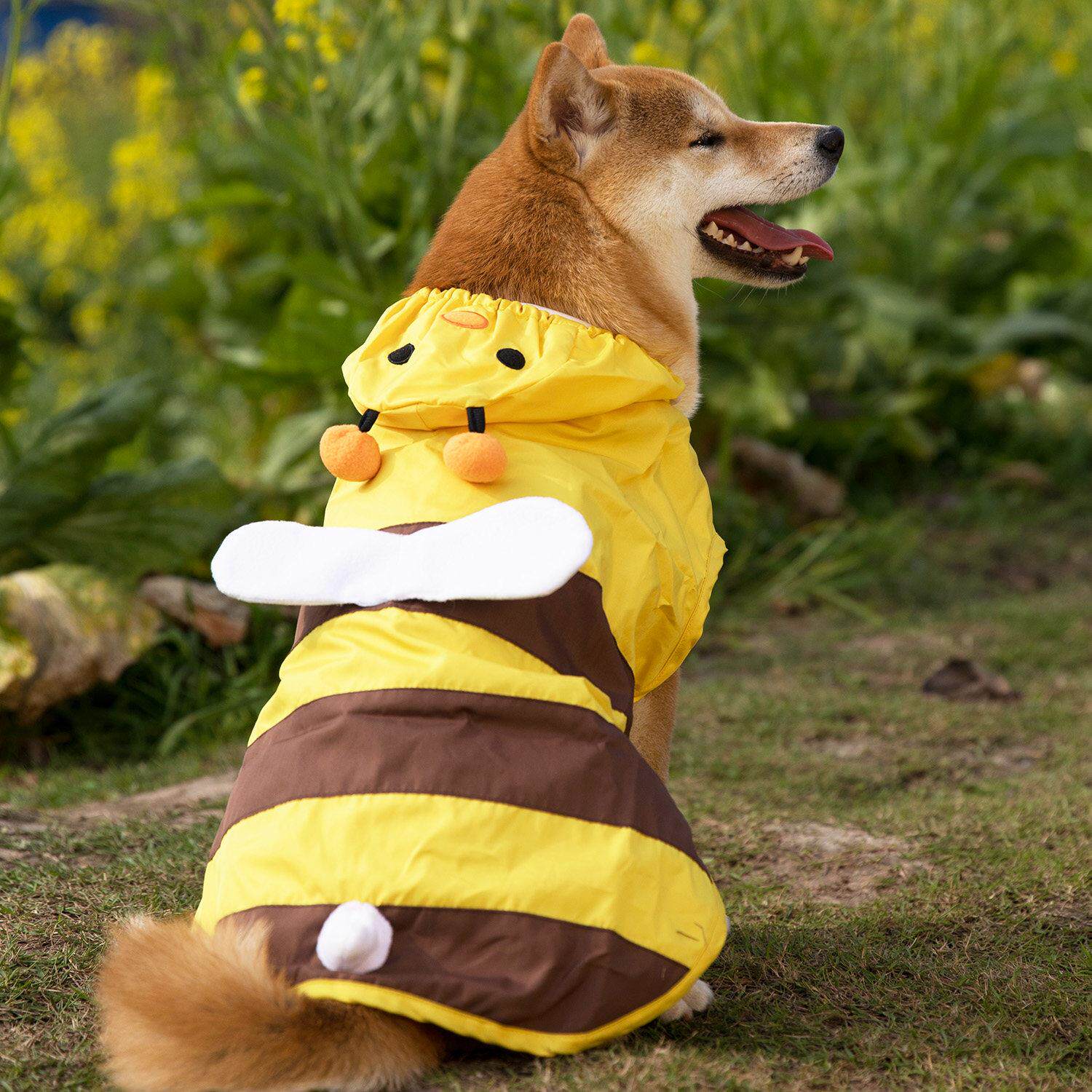 宠物雨衣 可爱小蜜蜂装柯基法斗柴犬防水雨披连帽狗衣服雨衣外套