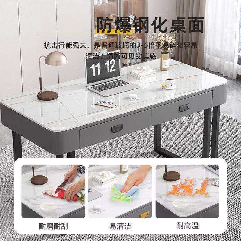 意式轻奢钢化玻璃电脑桌家用卧室现代简约学习桌台式写字办公书桌