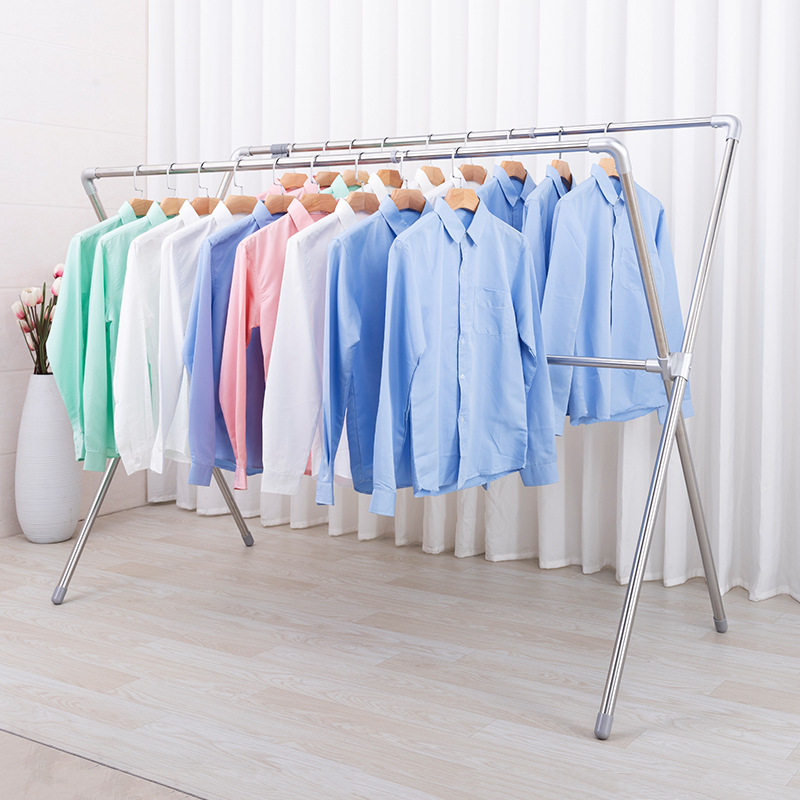 型伸缩折叠晾晒室内室外晒被 加粗不锈钢管双杆式落地衣架