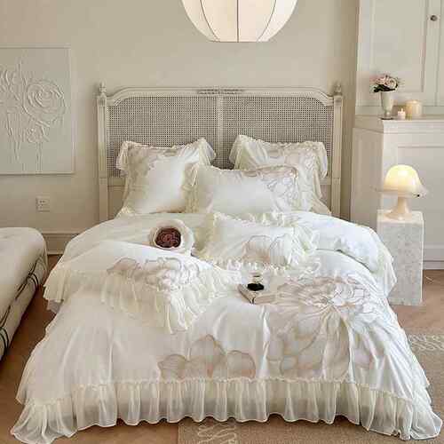 2024新款140支棉蕾丝花边刺绣四件套-月光女神1.8m床单款四件套