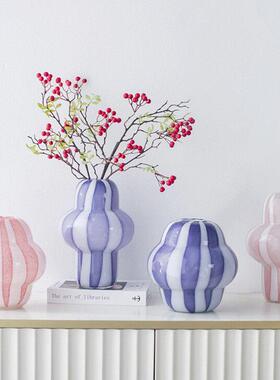 现代轻奢中古条纹玻璃花瓶创意拼色花瓶客厅茶几餐桌插花装饰摆件