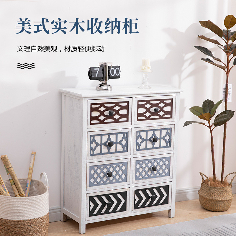北欧实木收纳柜美式多功能储物小柜子餐边柜卧室床头柜客厅整理柜