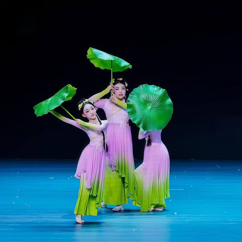 荷叶翩翩舞蹈服儿童古典舞中国风演出服女童江南可采莲艺考表演服