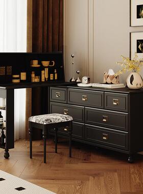 法式复古实木l型化妆桌化妆柜收纳柜黑色斗柜一体梳妆台卧室家具