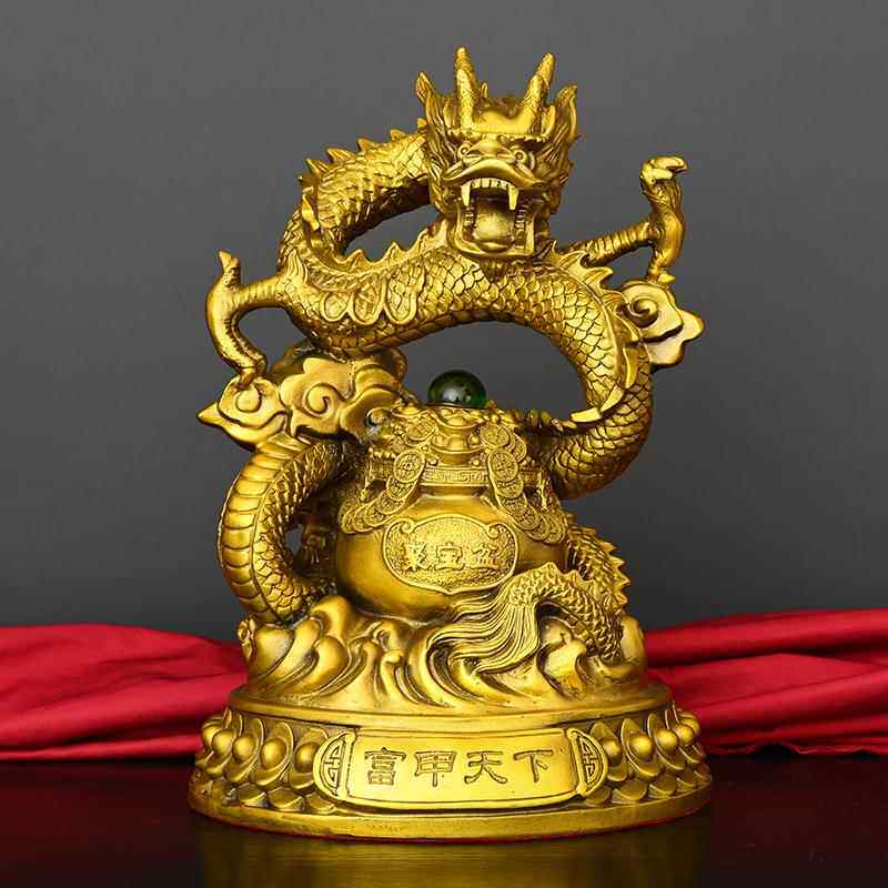 濮薇工艺品 新款铜龙摆件 黄铜富甲天下龙 家居装饰创意礼品
