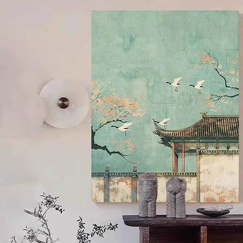 新中式宋徽宗瑞鹤图客厅装饰画艺术玄关挂画卧室餐厅壁画