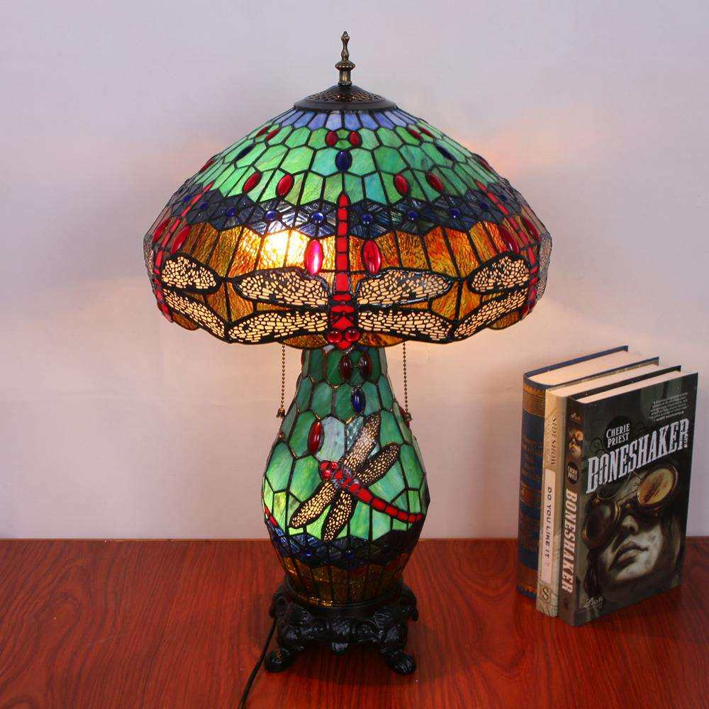 欧濠蒂凡尼台灯欧式复古彩色玻璃客厅餐厅卧室酒吧蜻蜓子母台灯