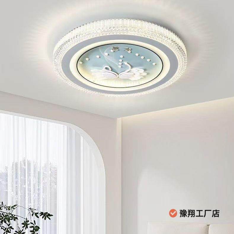卧室灯新款圆形方形房间书房餐厅次卧灯全光谱led玻璃面板吸顶灯