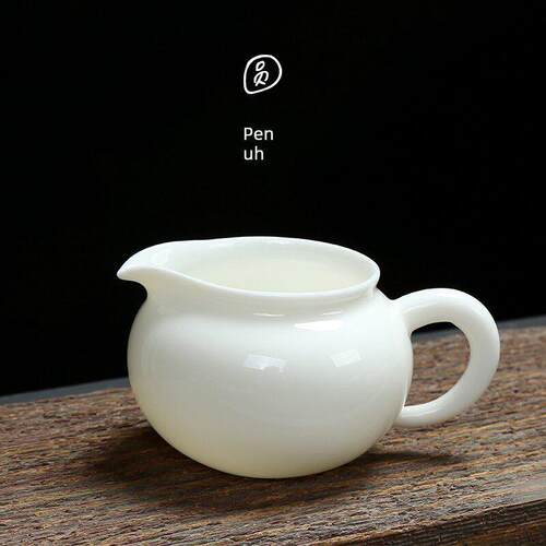 德化窑羊脂玉白瓷公道杯带把手柄不烫手大号匀杯茶海分茶器250ML