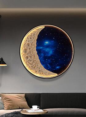 创意艺术月球灯画玄关餐厅壁画儿童房宇航员卧室装饰画星空壁灯画