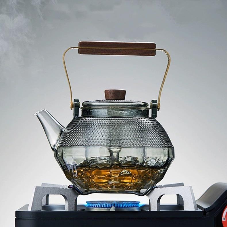 星钻壶高硼55828硅耐透明玻璃烧水壶蒸煮温茶壶梁胡桃木把高提壶