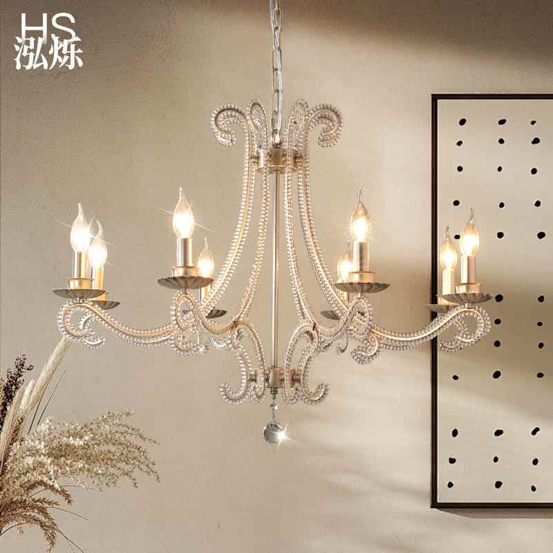 美式吊灯客厅灯餐厅灯乡村复式楼轻奢法式灯具复古蜡烛卧室水晶灯