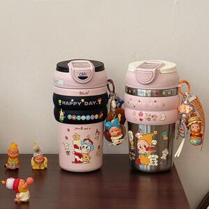覆古简约ins风保温杯可爱星星人挂件便携咖啡杯高颜值不锈钢水杯
