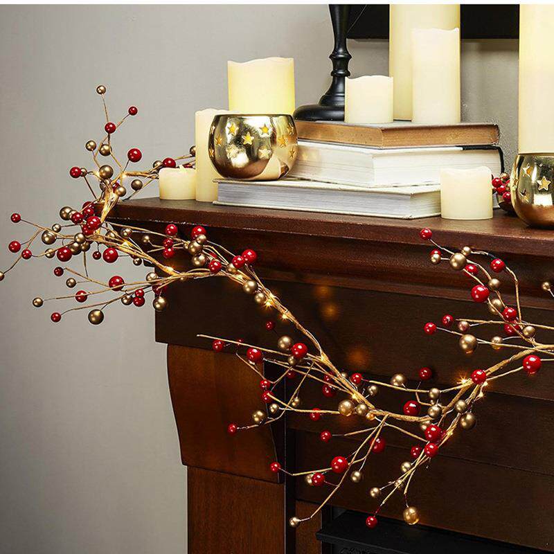 圣诞节新年灯LED彩灯金果红果藤条灯装饰灯藤条树枝灯节能省电