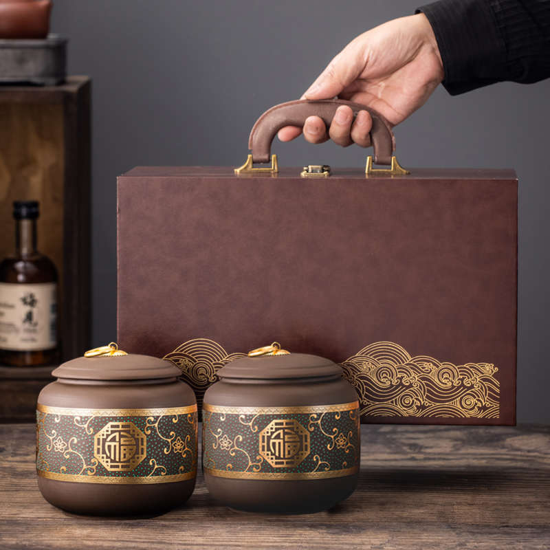 紫砂茶叶罐陶瓷密封罐茶叶一斤装包装盒家用红茶通用茶罐礼盒定制